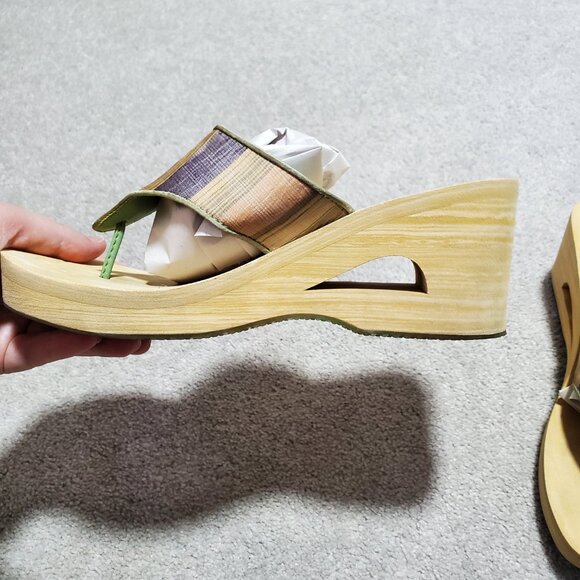 ROBERTO VIANNI Platform Cut-Out Wedge Thong Sandals Flip Flops Leather Women's 8 - Picture 3 of 13